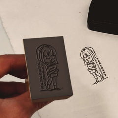 Sello ex libris niña dibujada