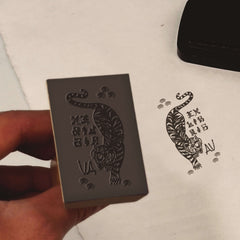 Sello ex libris felino japonés