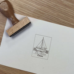 Sello ex libris gato a vela