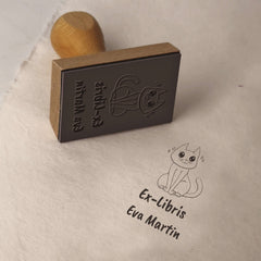 Sello ex libris gato muy suave