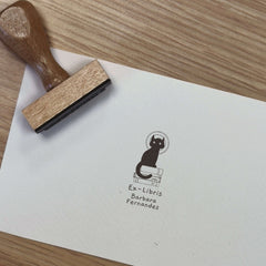 Sello ex libris gato negro