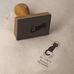 Sello ex libris gato negro