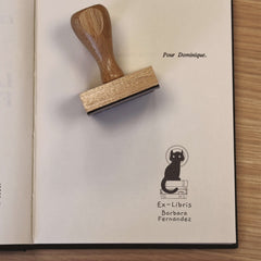 Sello ex libris gato negro