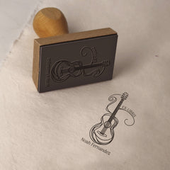 Sello ex libris guitarra en línea