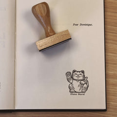 Sello ex libris gato de la suerte